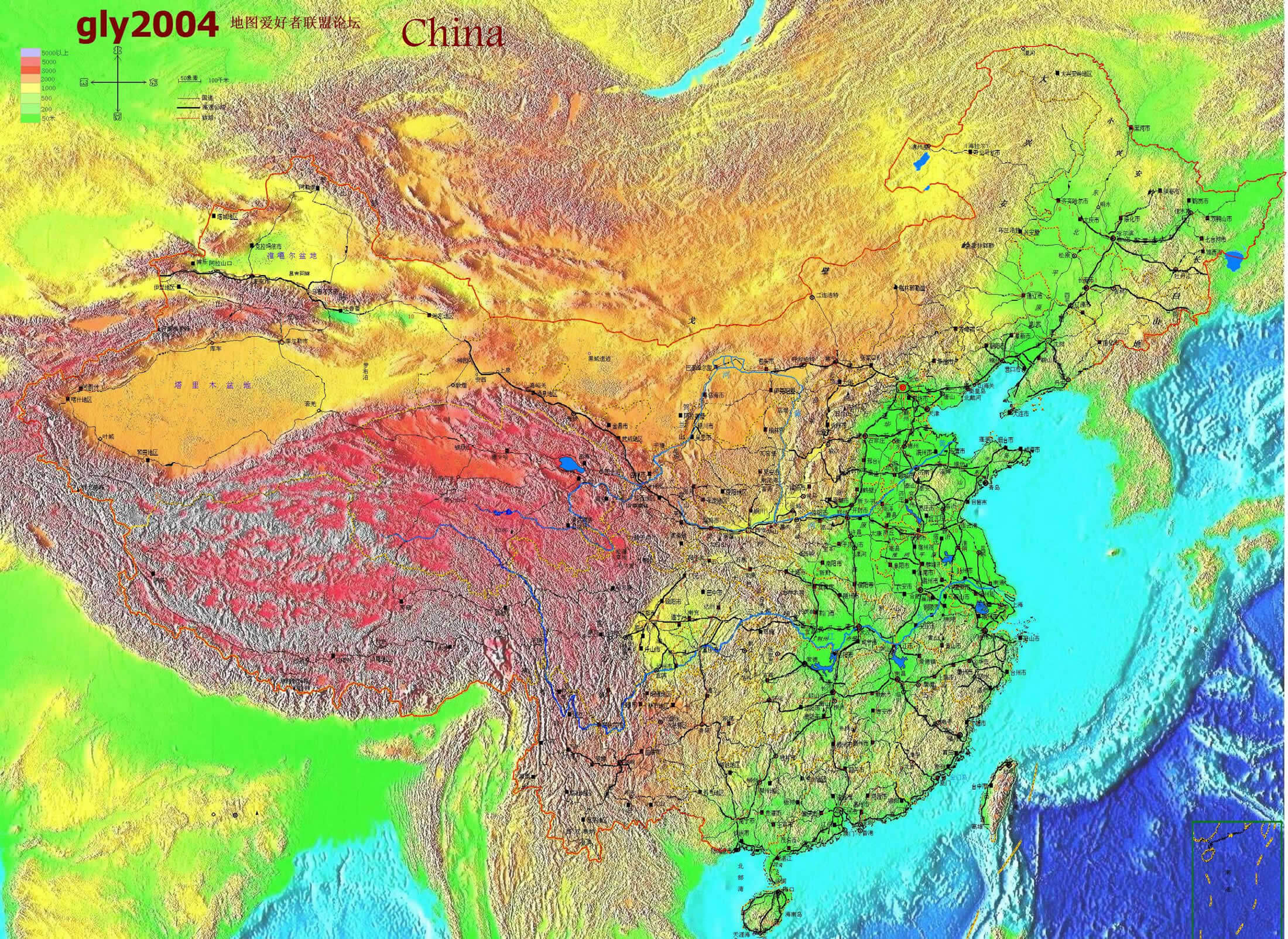 physikalisch karte von china 2004