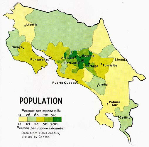 Costa Rica bevolkerung Map