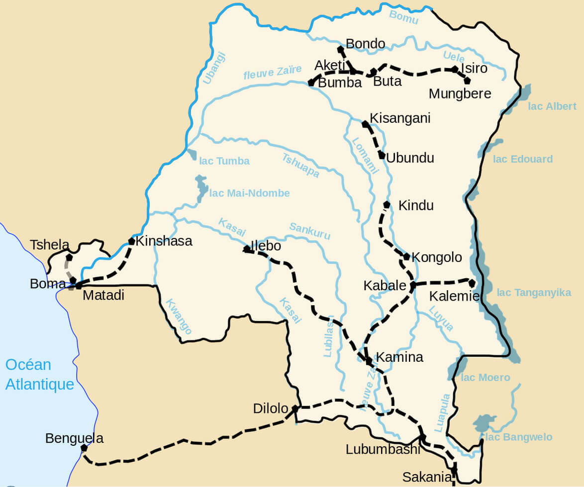 demokratische republik kongo train fluss karte