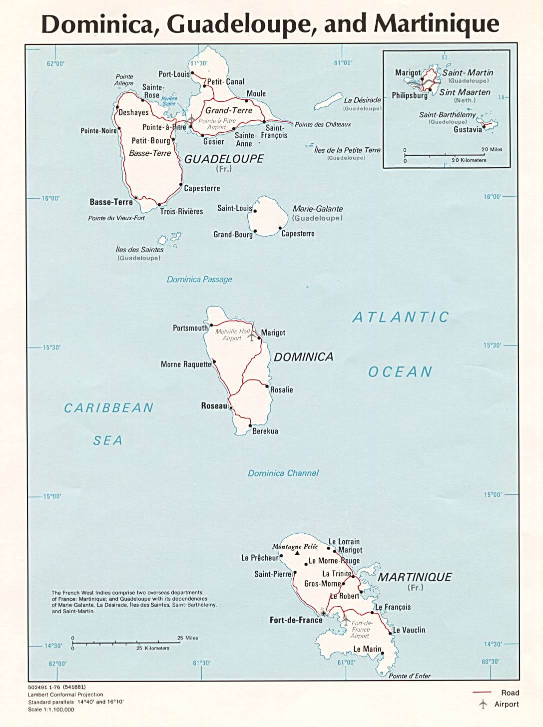 dominica land politisch karte 1976
