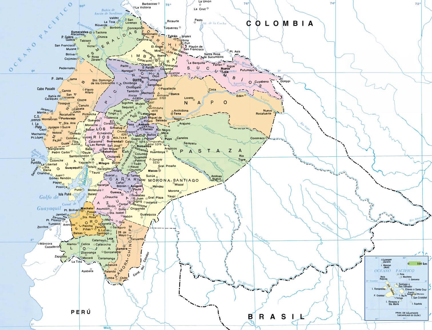 politisch karte von ecuador