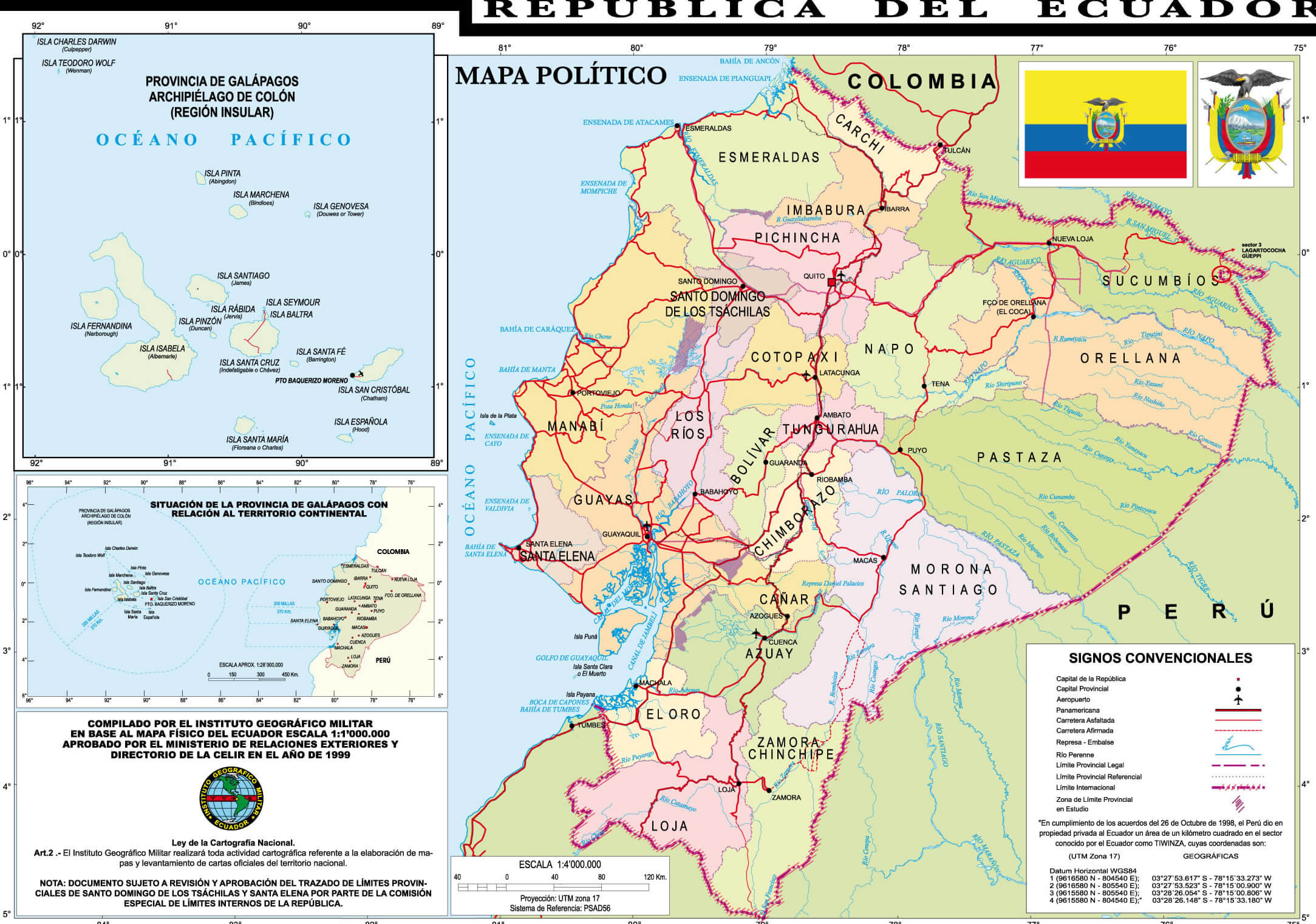 politisch karte von Ecuador 1999