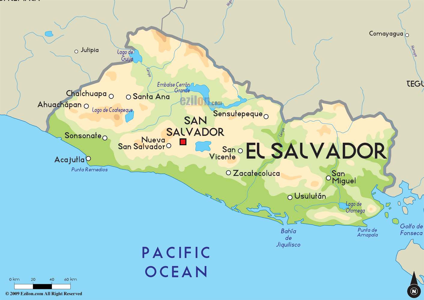 El Salvador Major stadte Map