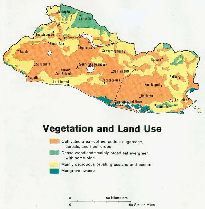 El Salvador Vegetation Land karte 1980