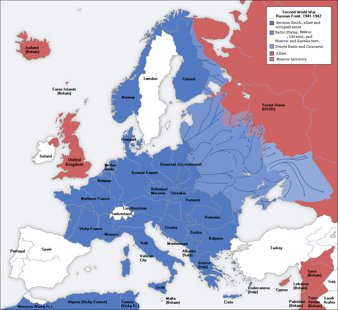 europa karte zweite weltkrieg 1941 1942