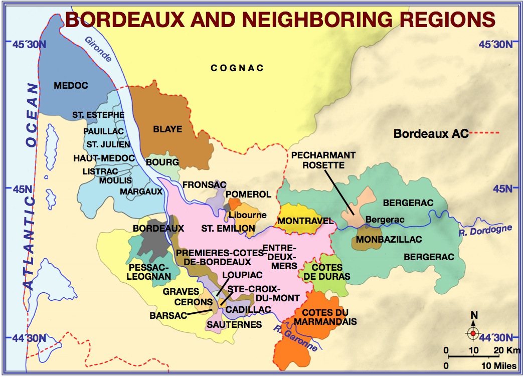 Bordeaux neighboring regionen karte