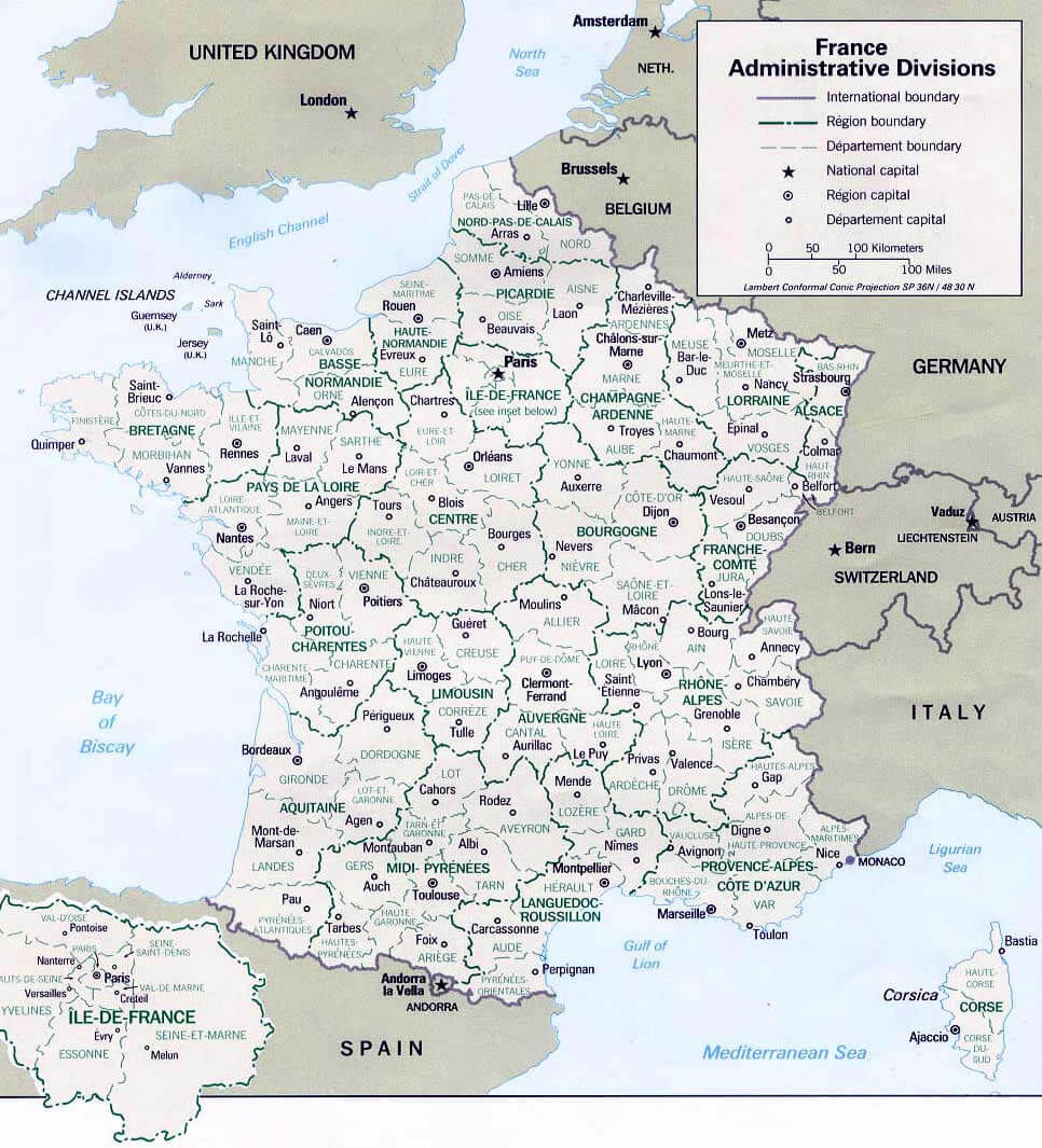 frankreich regionen karte