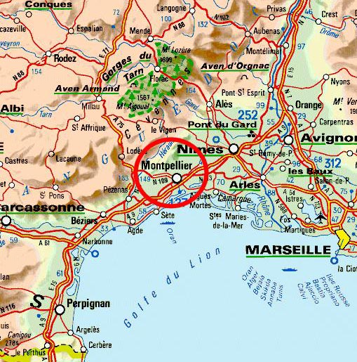 Montpellier regionen karte