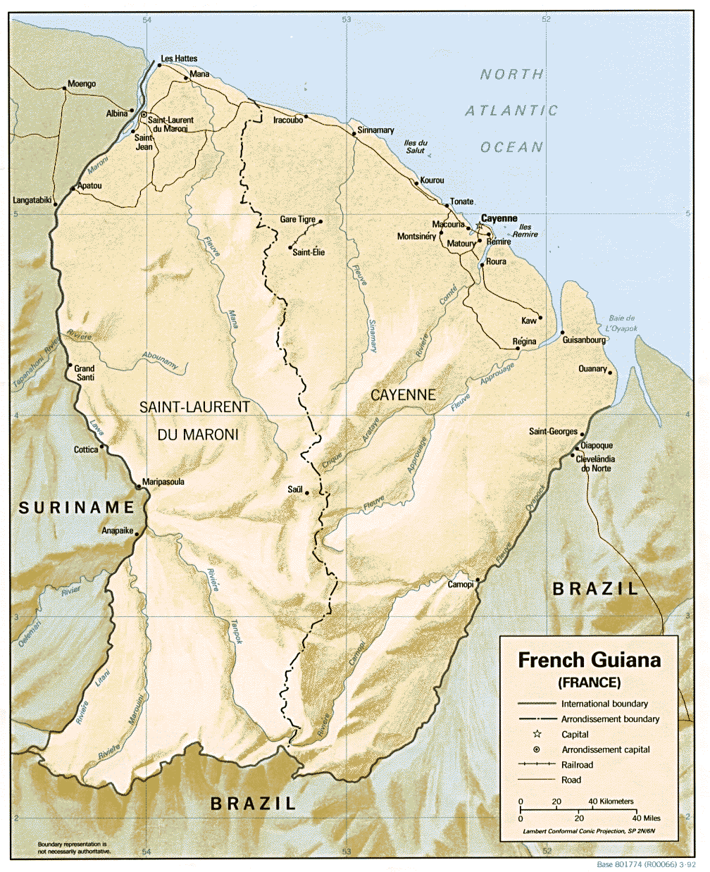 Französisch Guayana beschattet linderung karte 1992