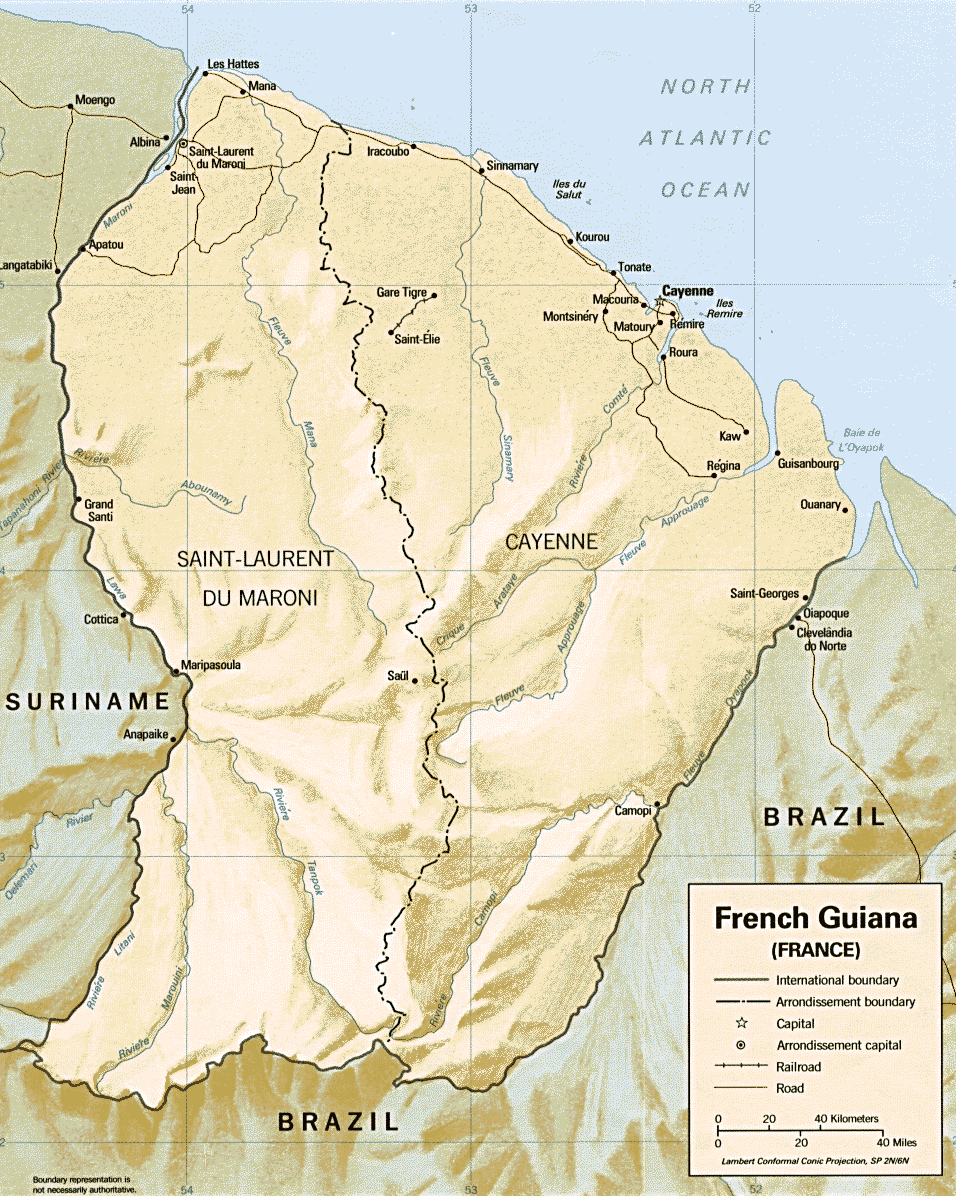 Französisch Guayana physikalisch karte