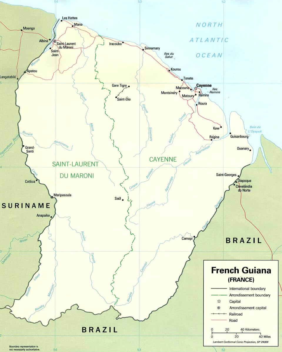 Französisch Guayana politisch karte 1992