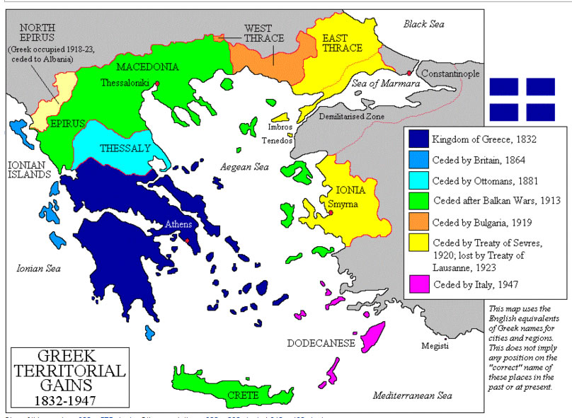 greek territorial gains 1832 1947
