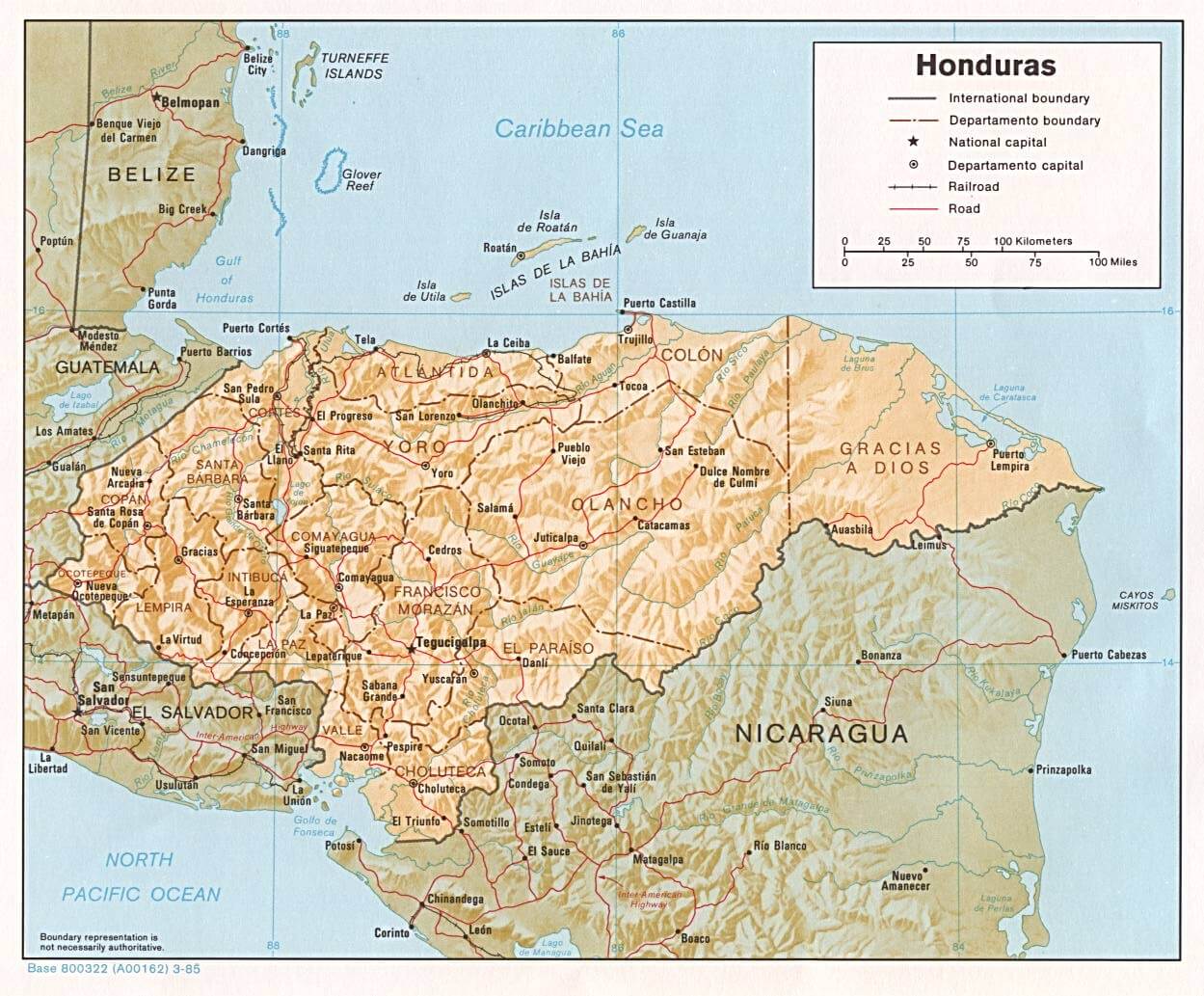 honduras beschattet linderung karte 1985