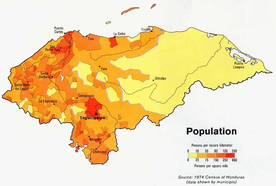 honduras bevolkerung karte 1983