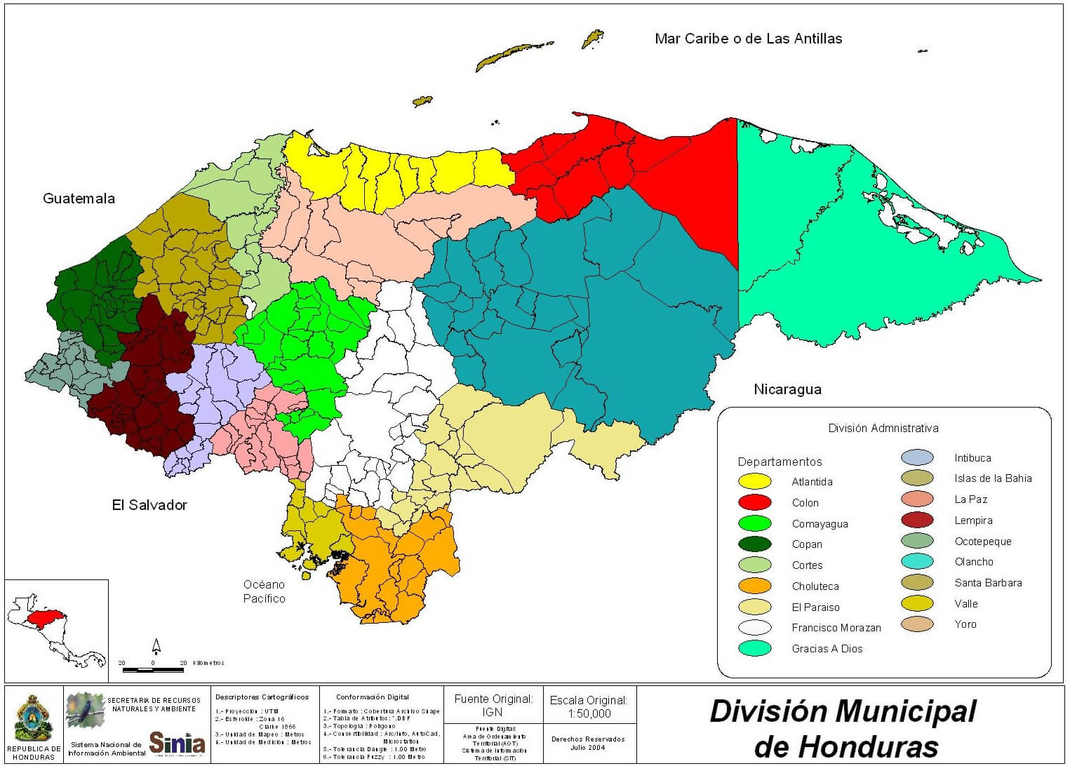 Honduras Municipal Division karte 2004