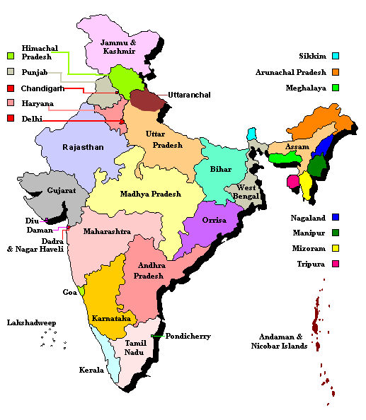indien regionen karte