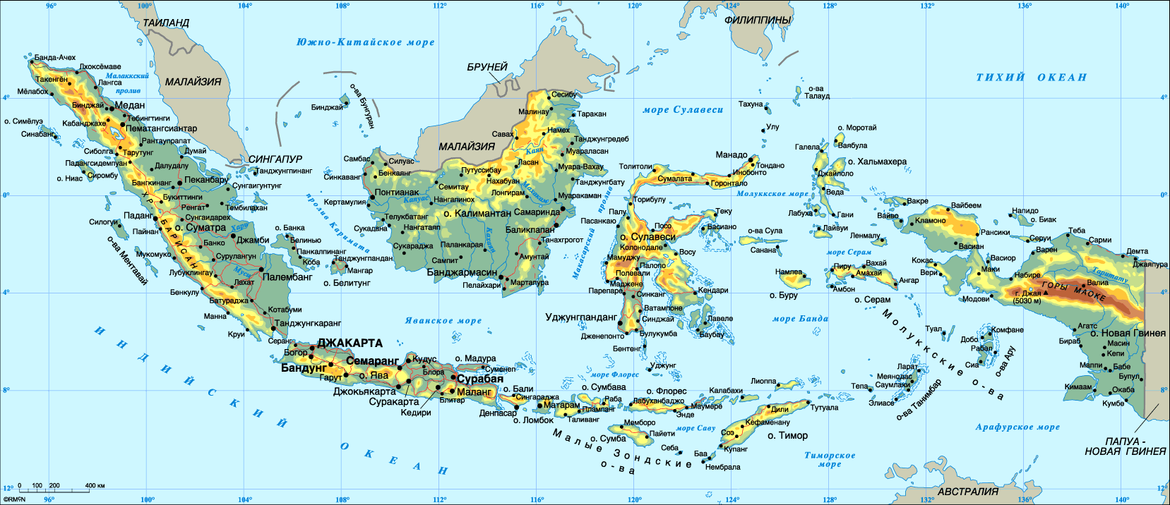 physikalisch karte von indonesien