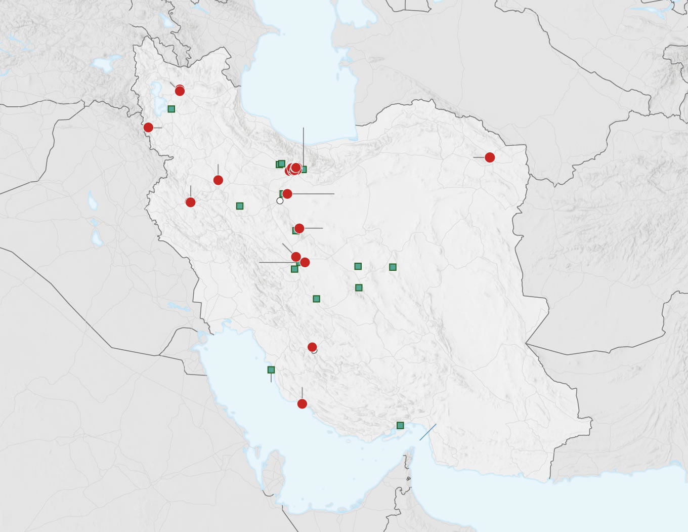 Karte der Angriffsorte im Iran