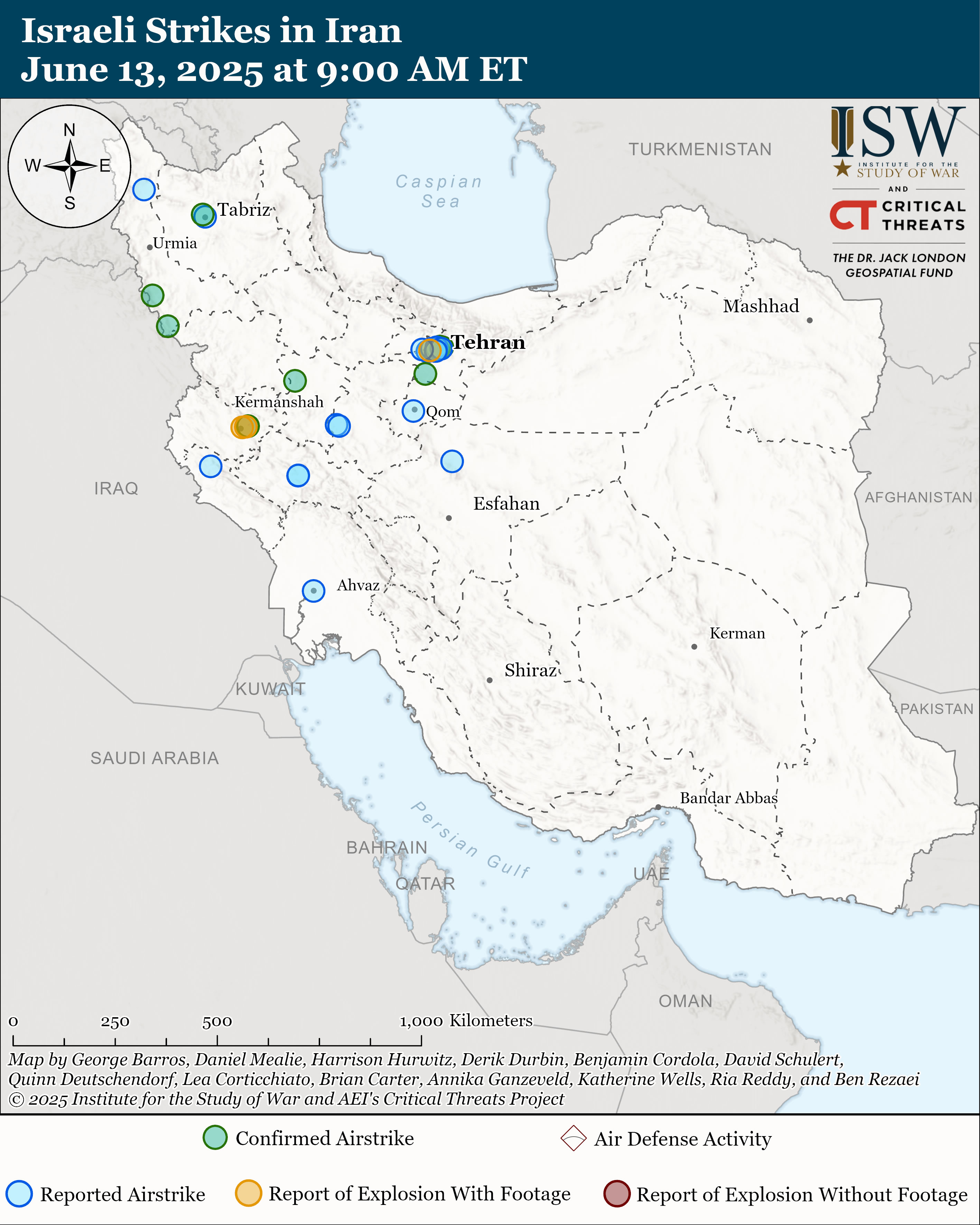 Karte der israelischen Angriffe im Iran