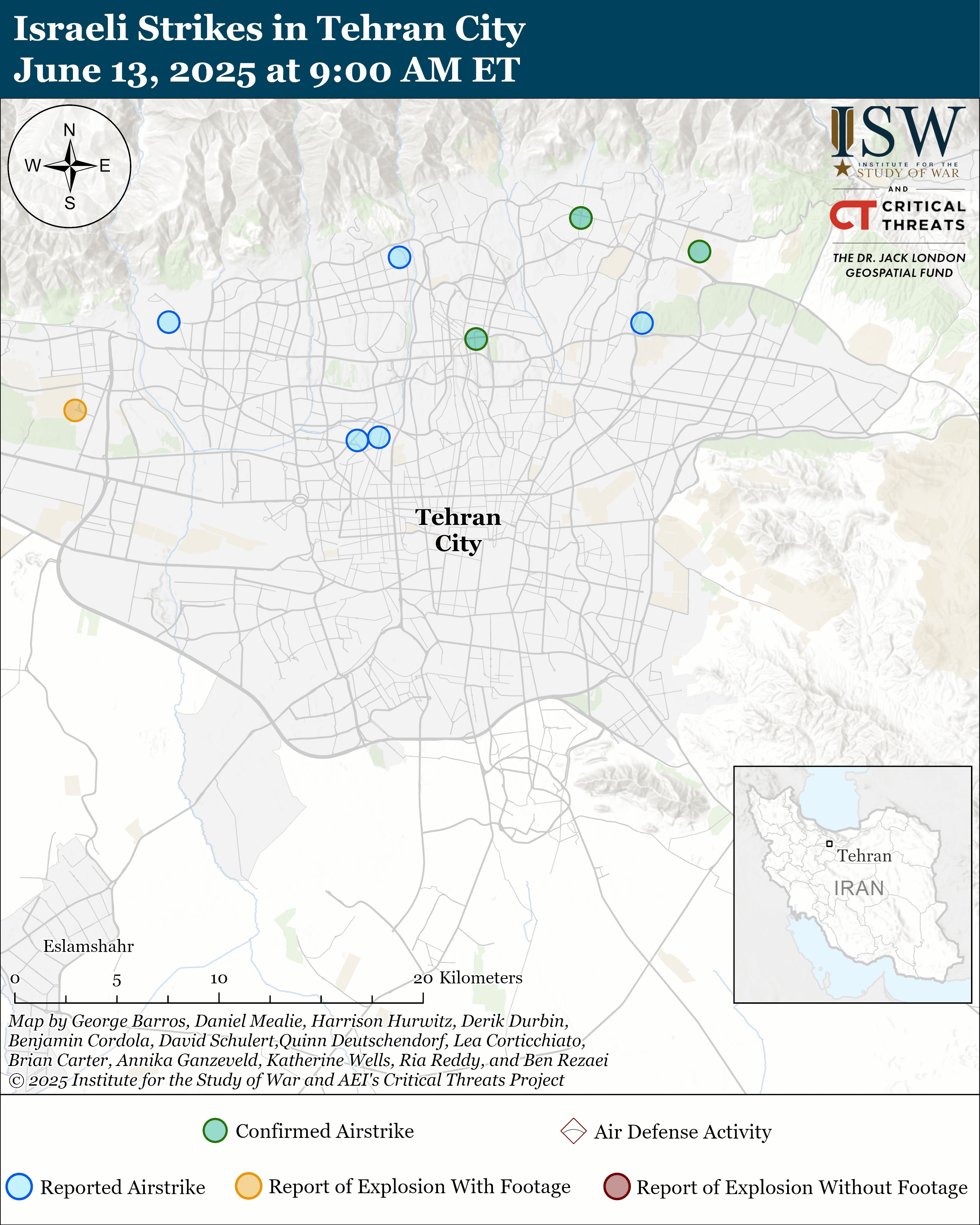 Karte der israelischen Angriffe in der Stadt Teheran