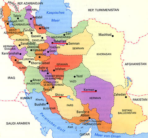 politisch iran karte
