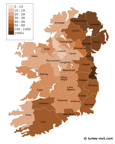 bevolkerung dichte von irland karte