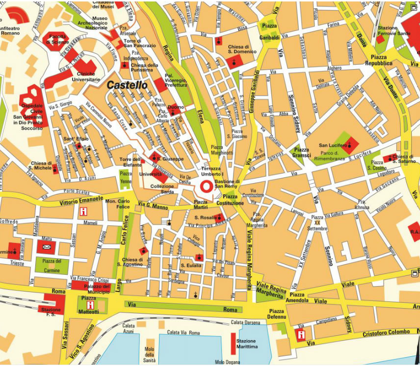 Cagliari stadt center karte