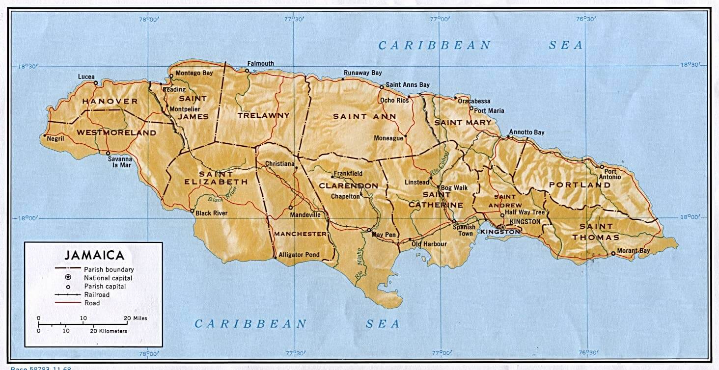 jamaika beschattet linderung karte 1968