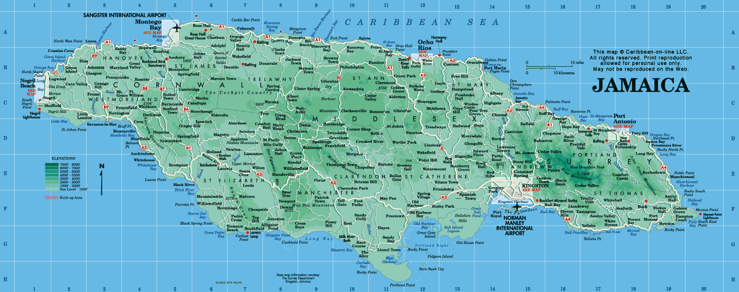 physikalisch karte von jamaika