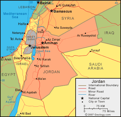 karte von jordanienien