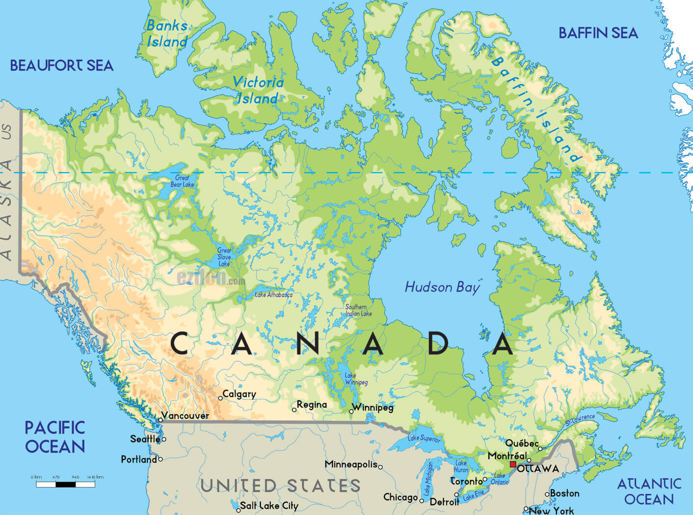 karte von kanada physikalisch