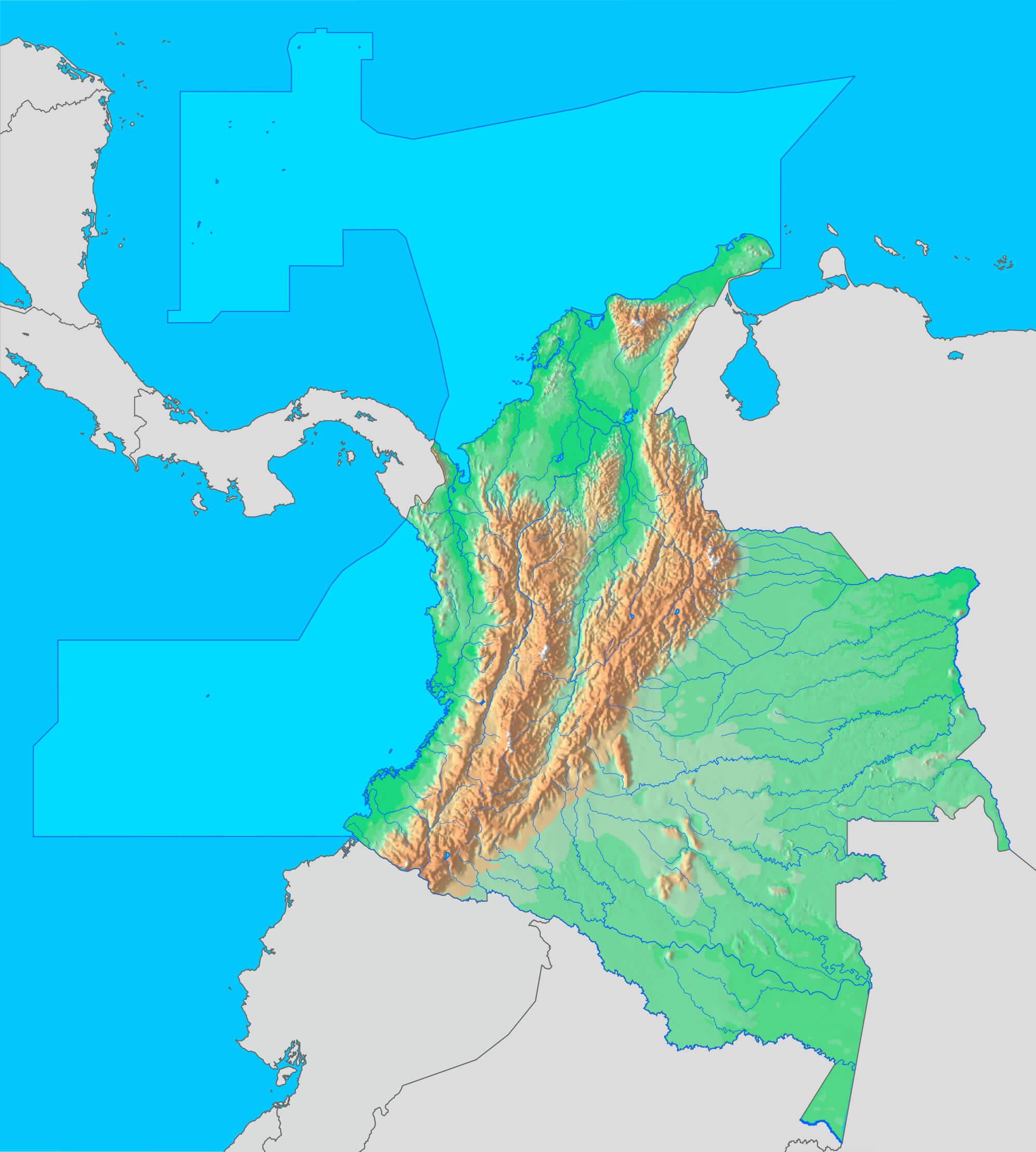 kolumbien physikalisch karte 2009