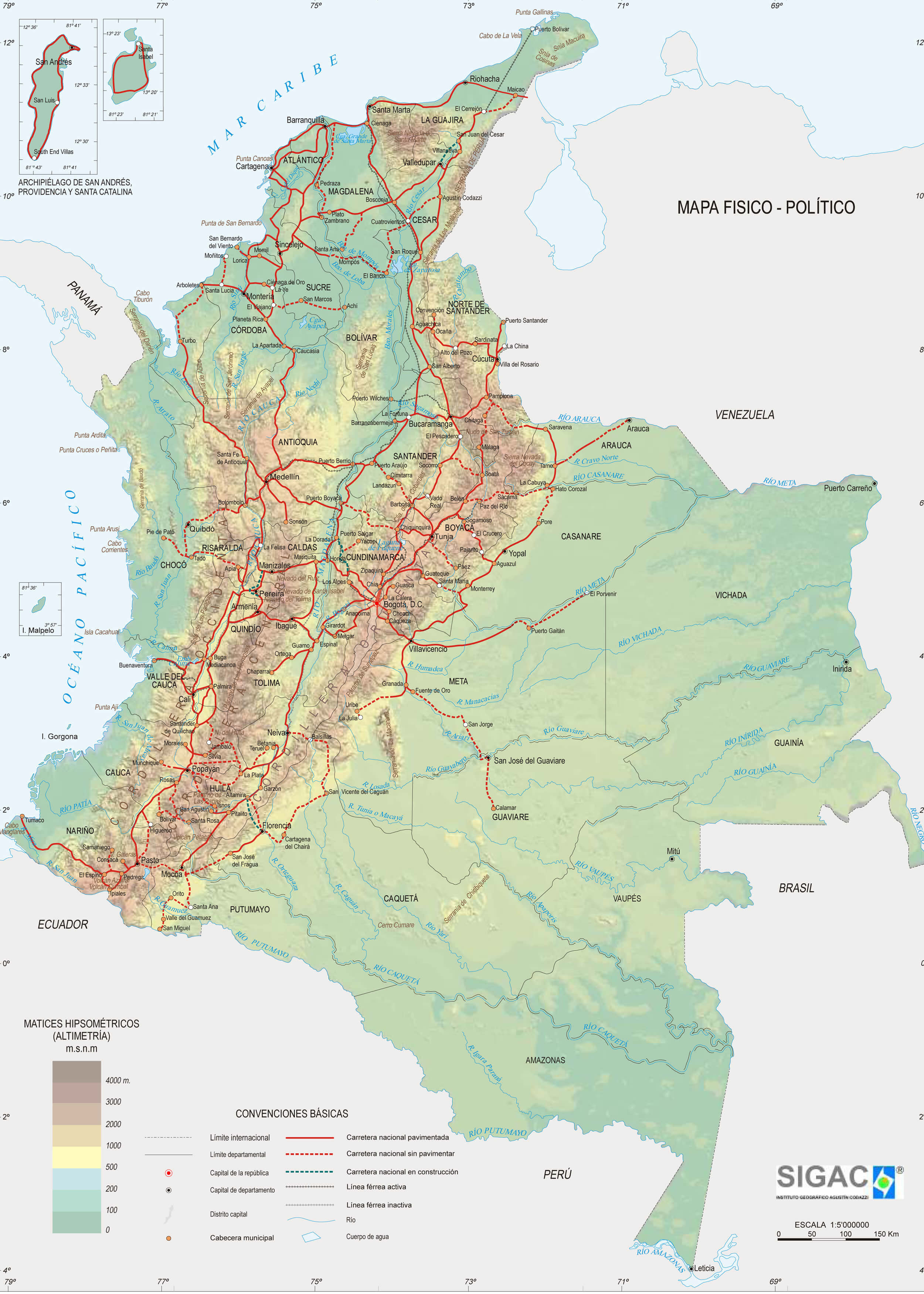 kolumbien physikalisch karte stadte