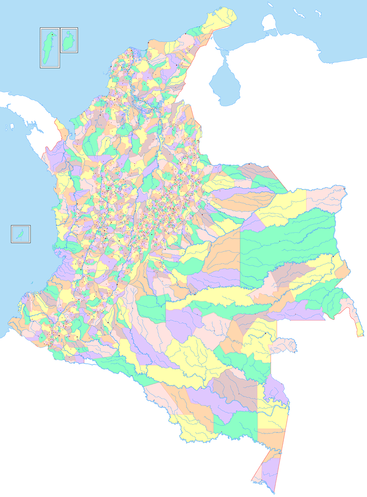 Municipalities karte von kolumbien