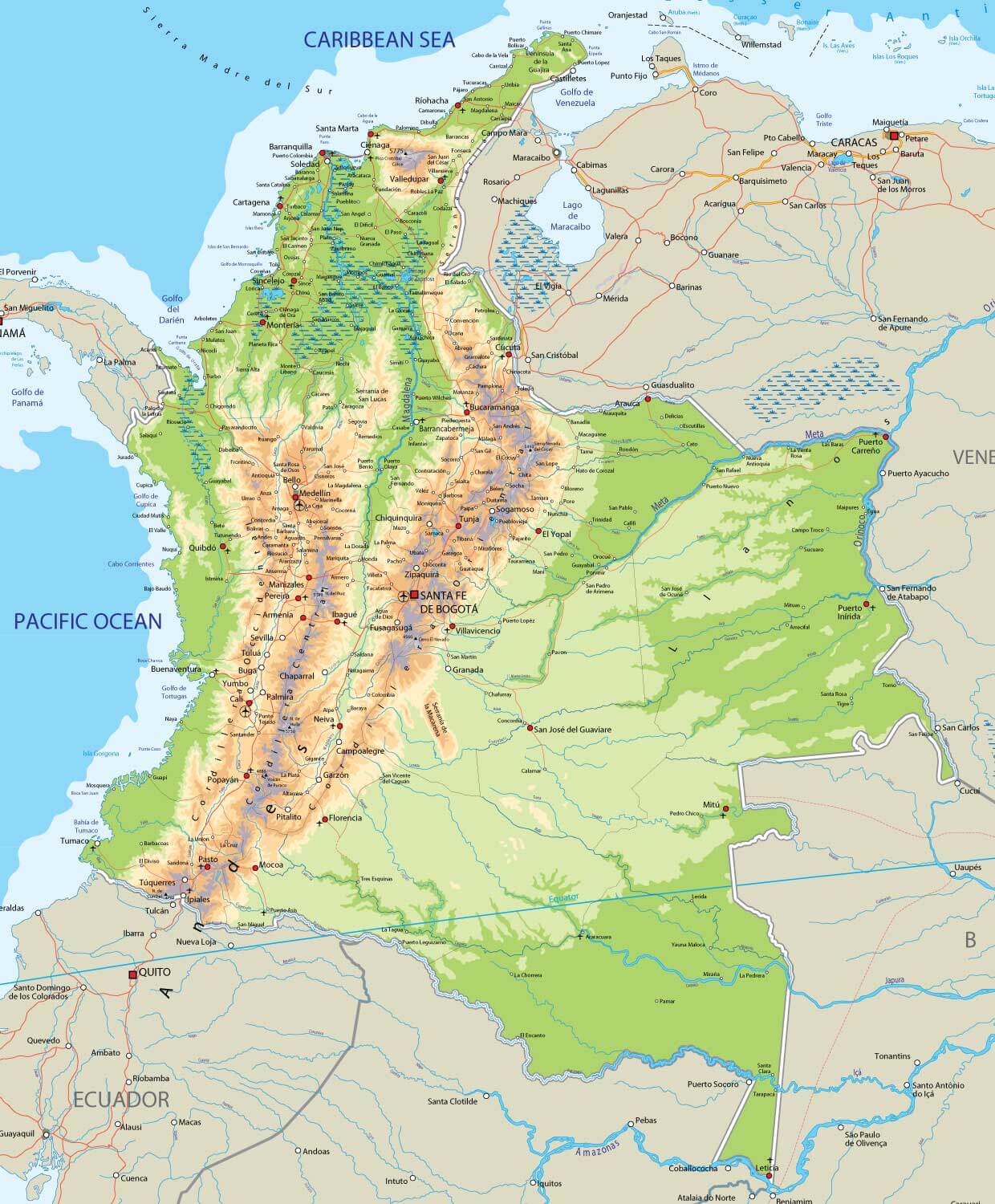 physikalisch karte von kolumbien