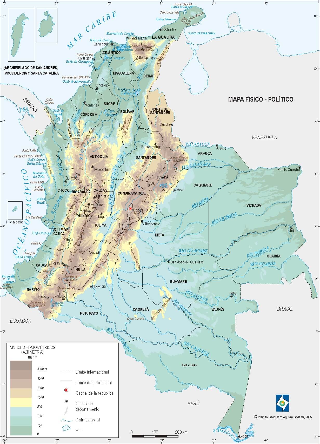 physikalisch karte von kolumbien 2005