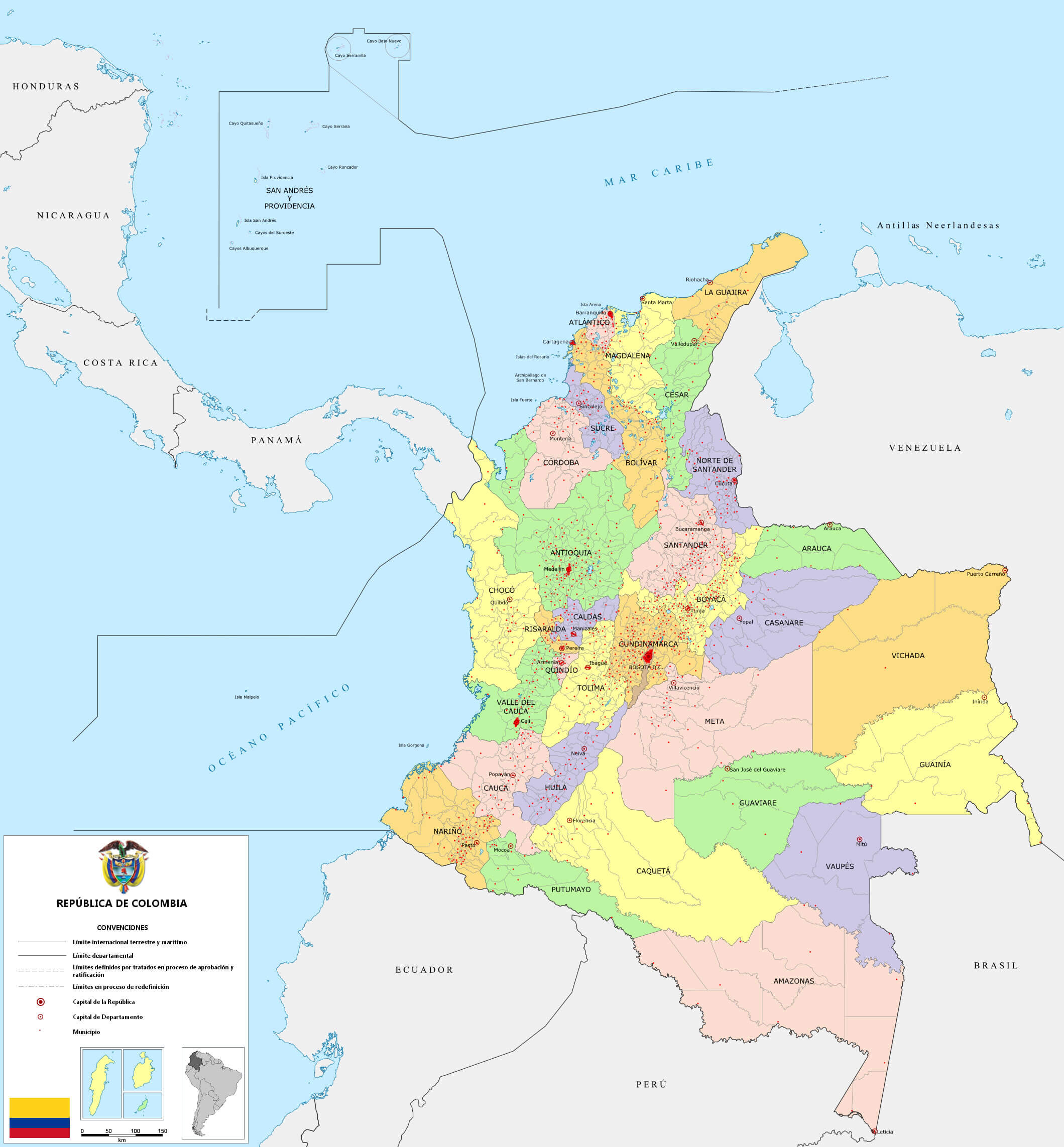 politisch karte von kolumbien 2009