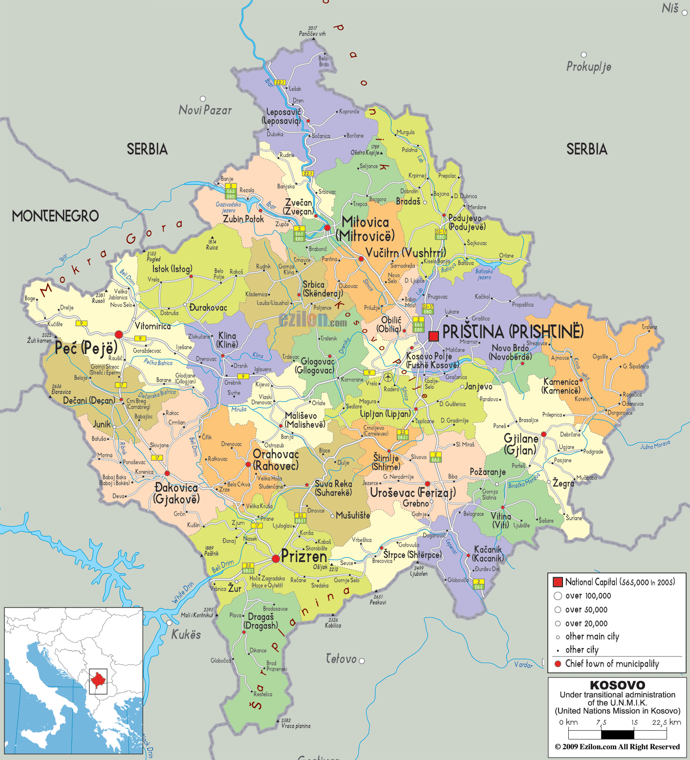 politisch karte von kosovo