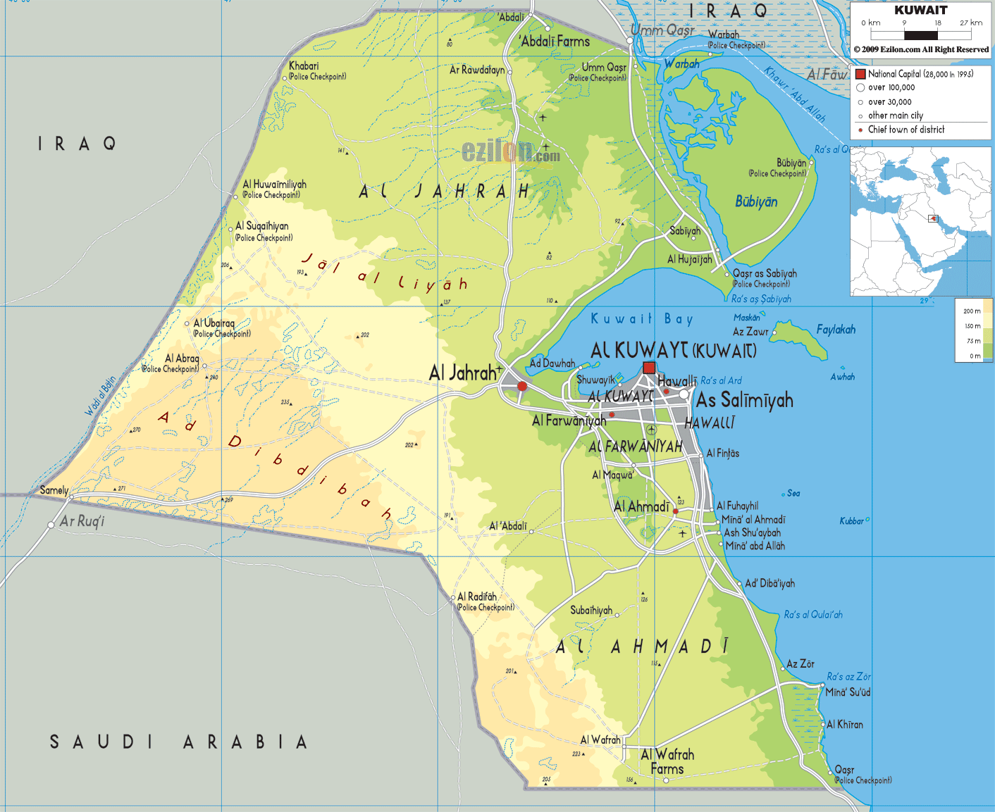 Kuwait physikalisch karte