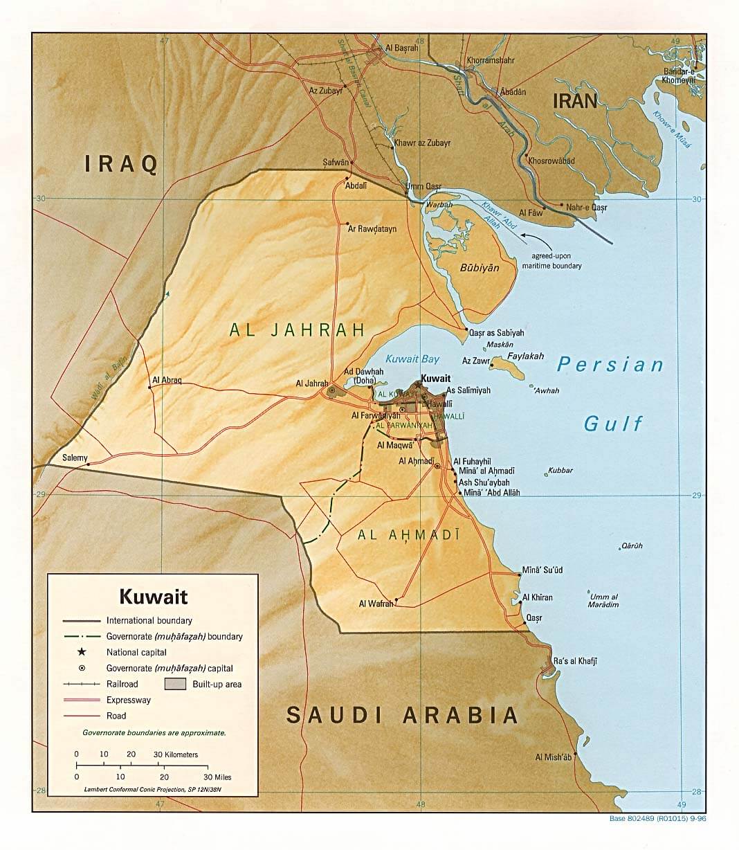 kuwait physikalisch karte
