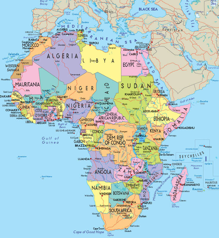 politisch karte von afrika