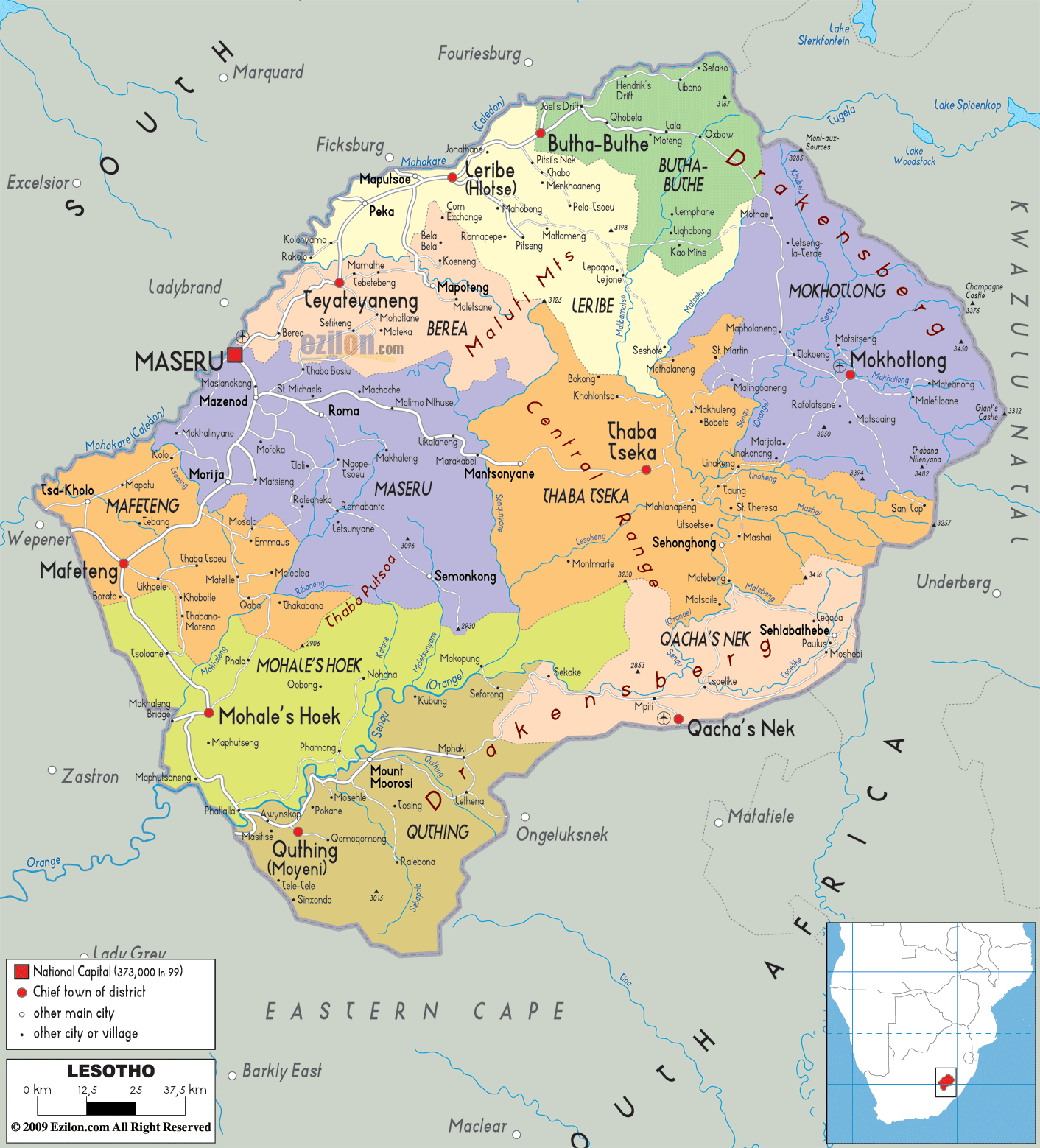 politisch karte von Lesotho