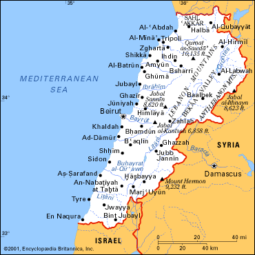 libanon stadte karte