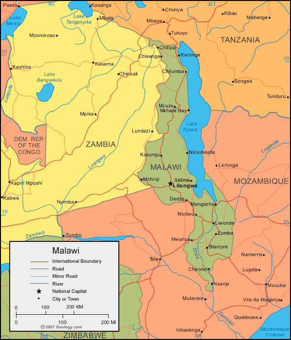 malawi diplomatisch karte