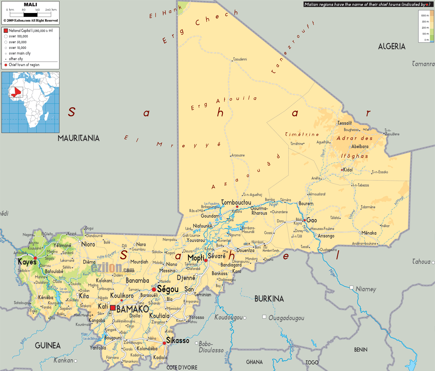 Mali physikalisch karte