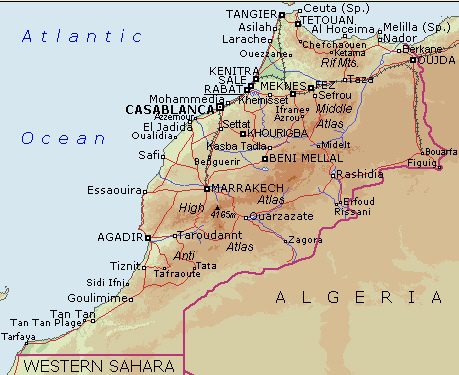 physikalisch karte von marokko