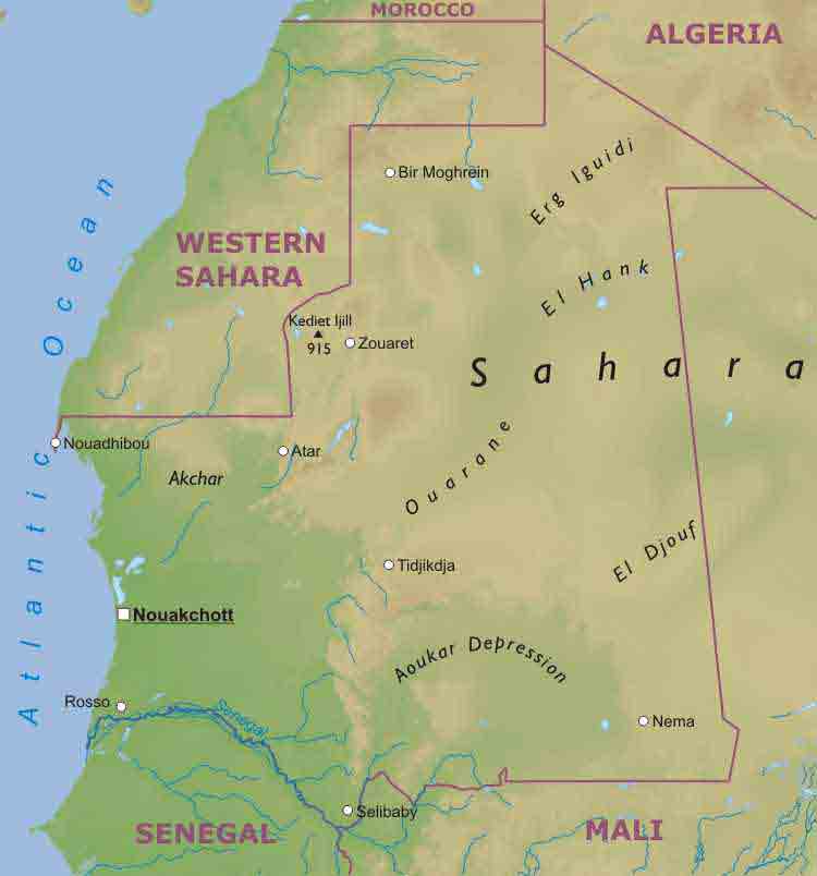 physikalisch karte von mauretanien
