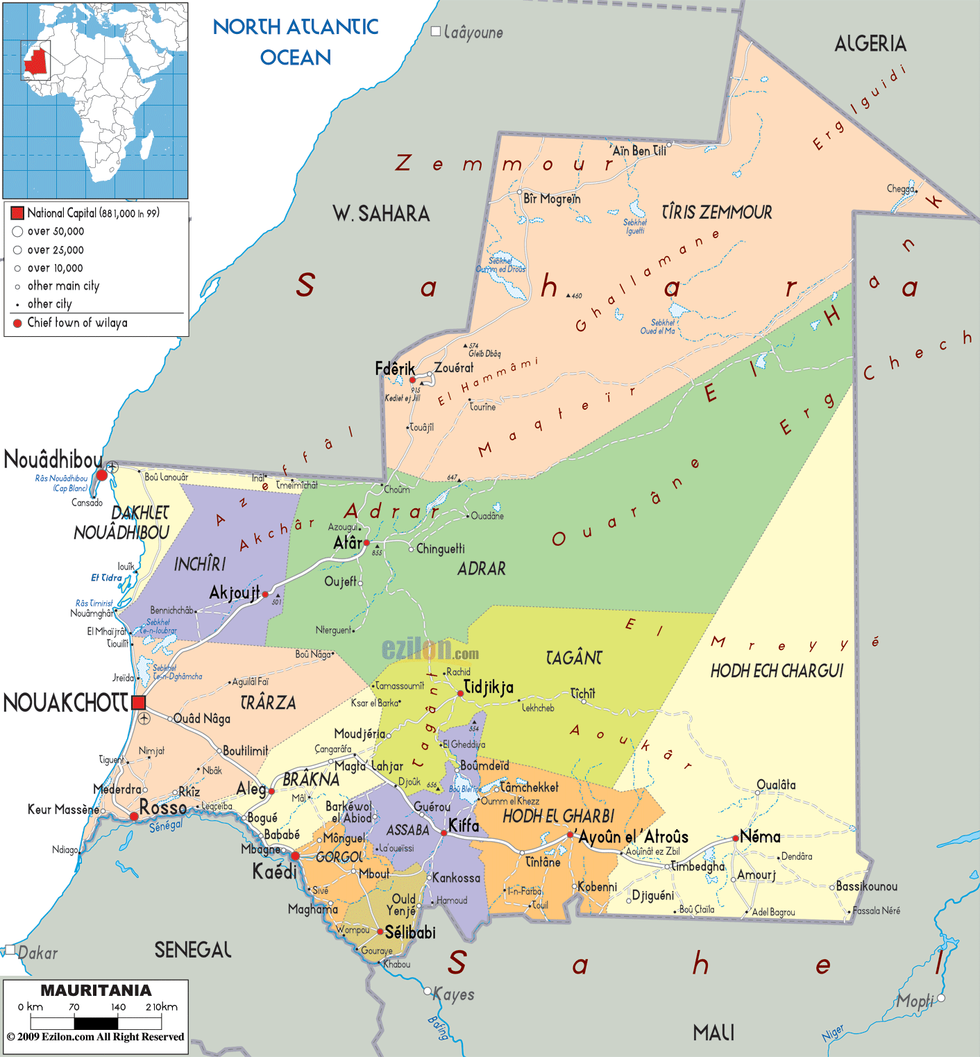 politisch karte von mauretanien