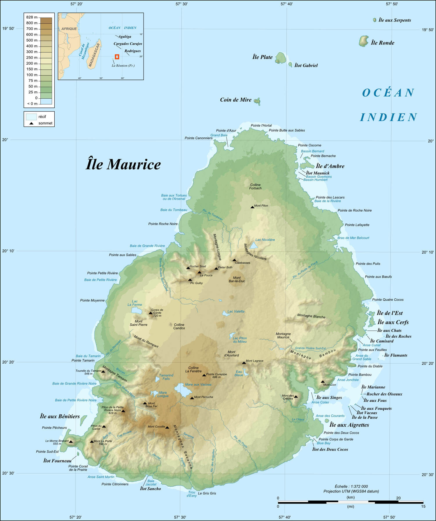 mauritius elevation karte