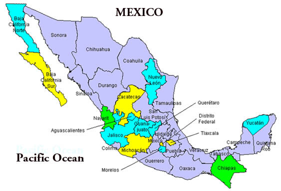 mexiko regionen karte